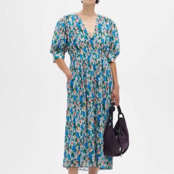 Ganni Floral Pleated Georgette Dress EUC - Picture 2 of 9